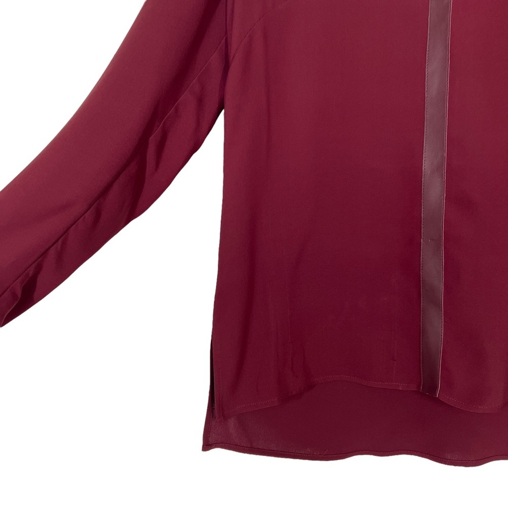 Lafayette 148 New York Maroon Side Zip Blouse Leather Neckline Size 6 - Picture 4 of 8